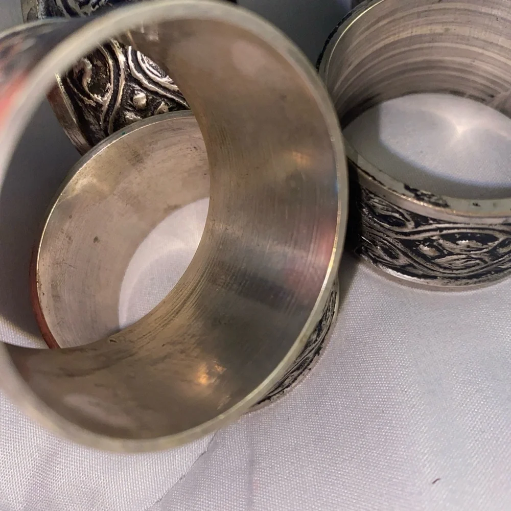 Vintage Silver Pewter Round Napkin Rings Ring Set Of‎ 6
